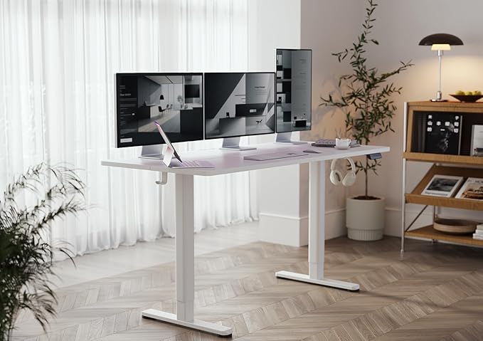 YDN Electric Standing Desk, Adjustable Height Desk 55x24 Inchs Stand up Desk, Sit Stand Home Office Desk with Splice Board, White Top