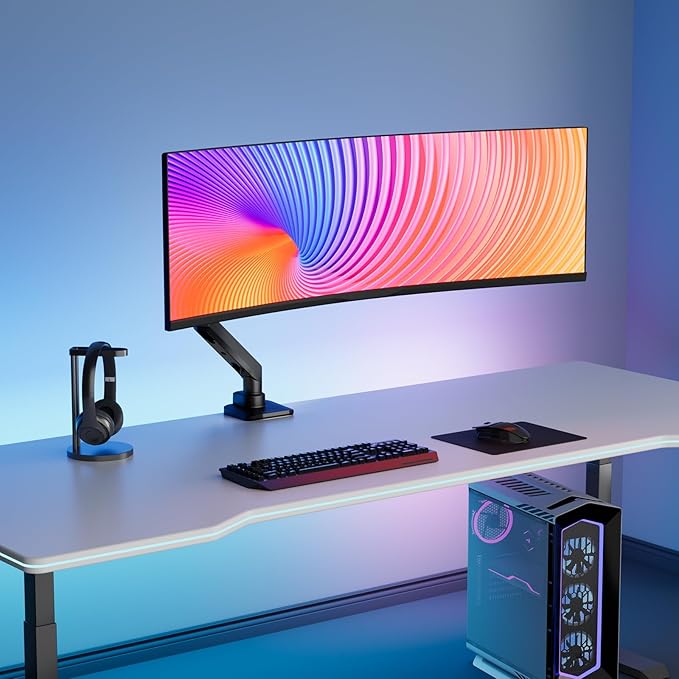 WALI Ultrawide Monitor Arm for 17 to 49 Inch Heavy Duty Curved Screens, Holds 44 Lbs, Adjustable Gas Spring Single Monitor Desk Mount for Samsung Odyssey G9, 75x75/100x100 VESA (GSM001XL-P), Black