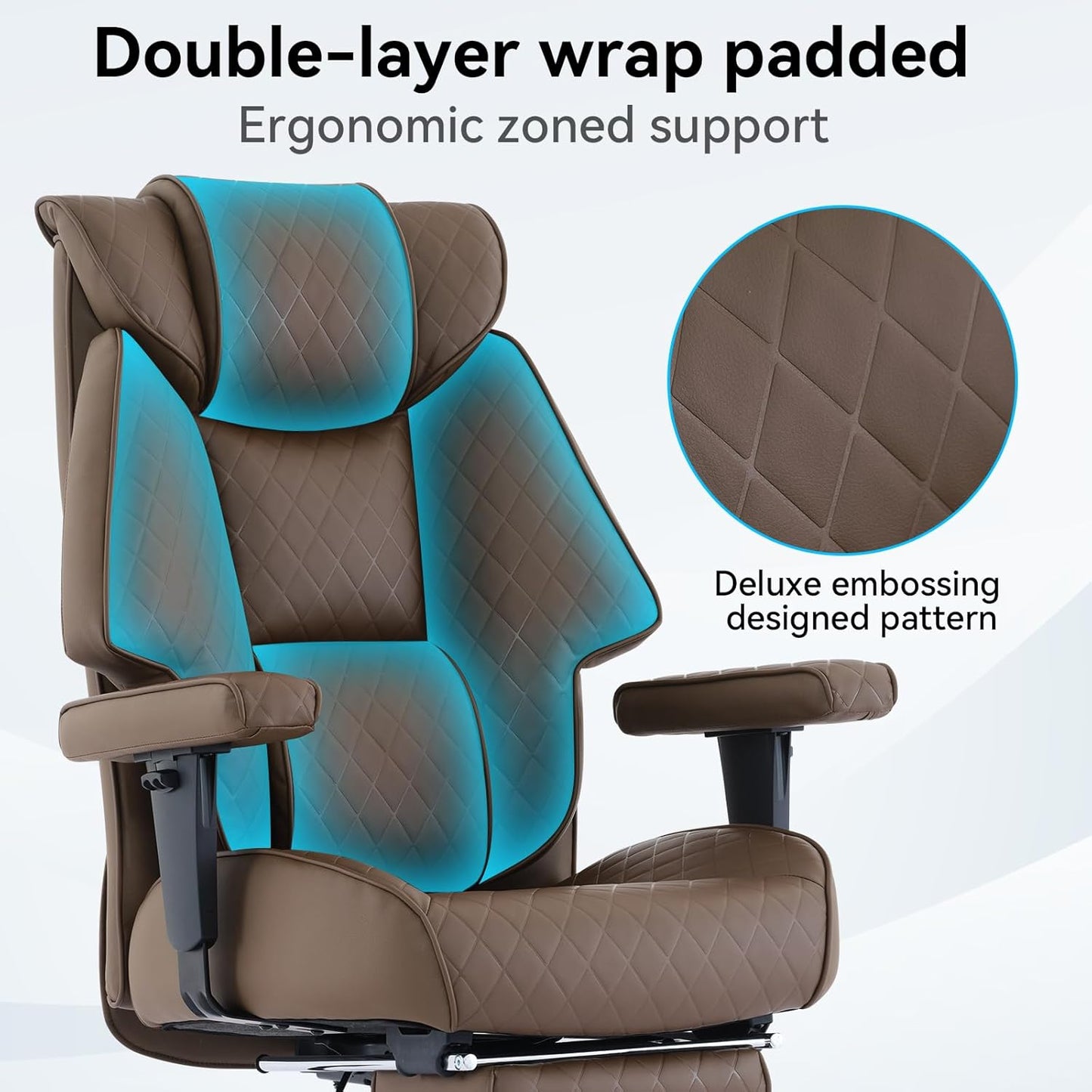 Big and Tall Office Chair with Footrest, PU Leather High Back Executive Office Chair 400lbs, Ergonomic Computer Chairs Lumbar Support for Heavy People (Brown)