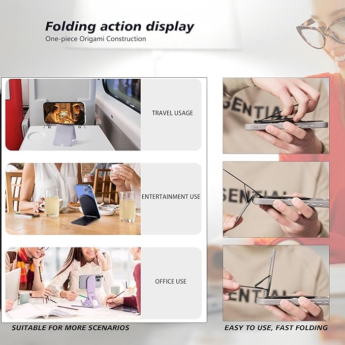 Phone Stand, Magnetic Foldable Phone tripods Stain-Resistant Leather & Angle Adjustment, Multifuctional Strong Magnetic Phone Tripod for iPhone 16/15/14/13/12- (Blue)