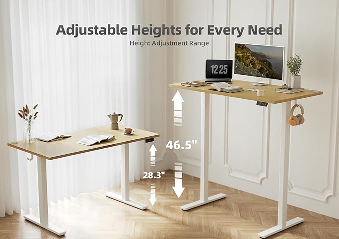 Seang Standing Desk with Adjustable Height, 48x24 Inch Electric Stand Up Desk for Home Office, Studio, Computer Workstation, Nature Top