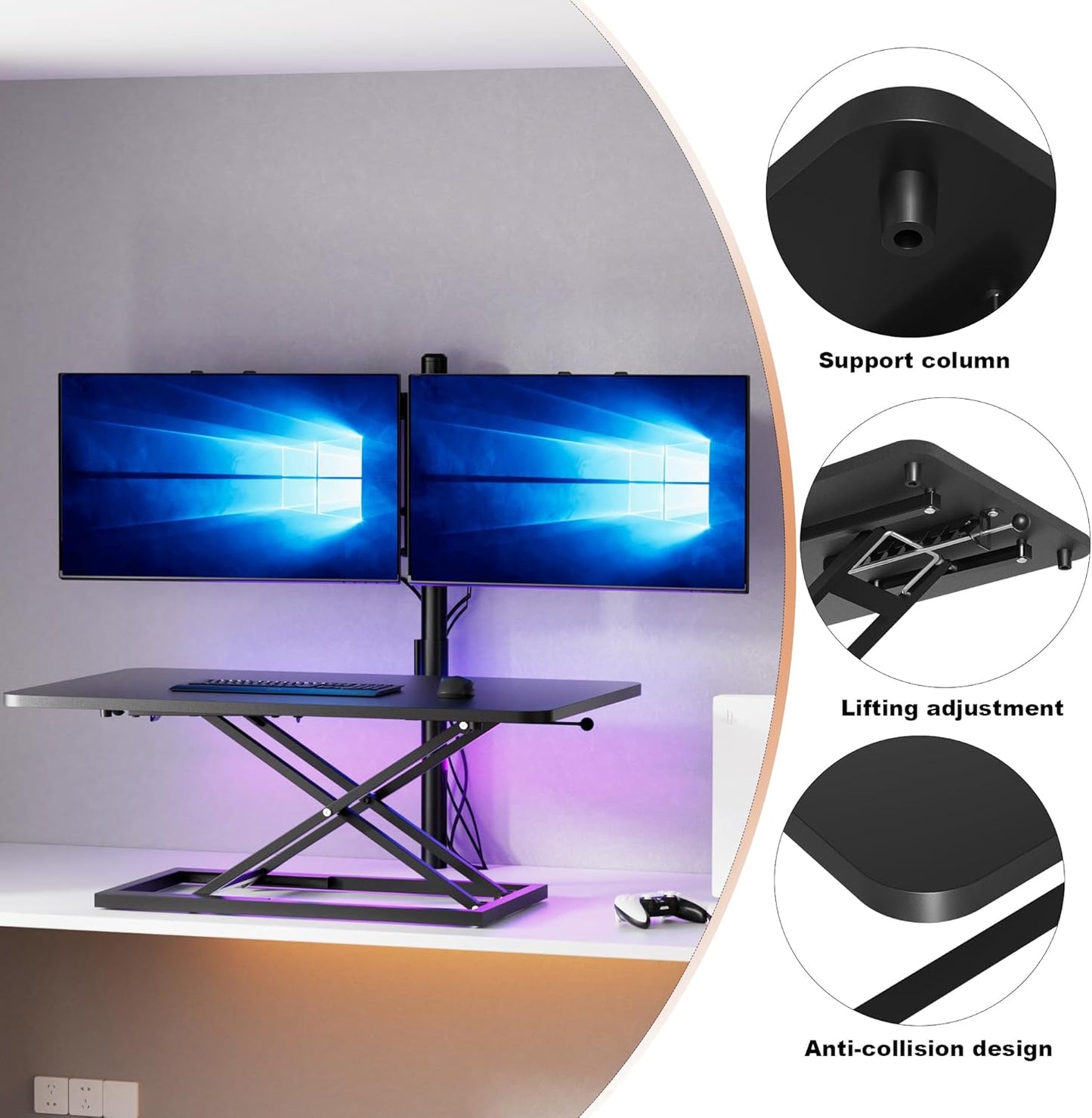 Decoholic Black Small Single 32 inch Scissors Lift Keyboard and Mouse Riser ,Height Adjustable Standing Desk Converter,for Ergonomic Sit Stand Workstations (32 inch)