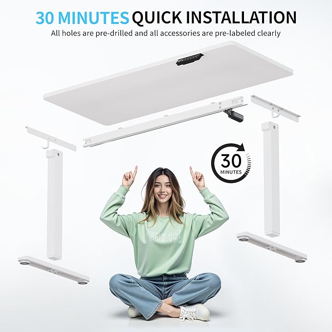 BIZUM Electric Standing Desk, 55x24 inches Height Adjustable Desk, Sit to Stand Desks Memory Gaming Computer Workstation for Home Office, White