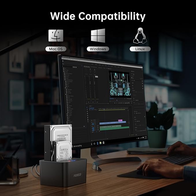FIDECO External Hard Drive Docking Station, Hard Drive Dock for 2.5 and 3.5 inch SATA HDD SSD, HDD Docking Station with Dual Bay, USB 3.0 Hard Drive Reader, Support Offline Clone and UASP