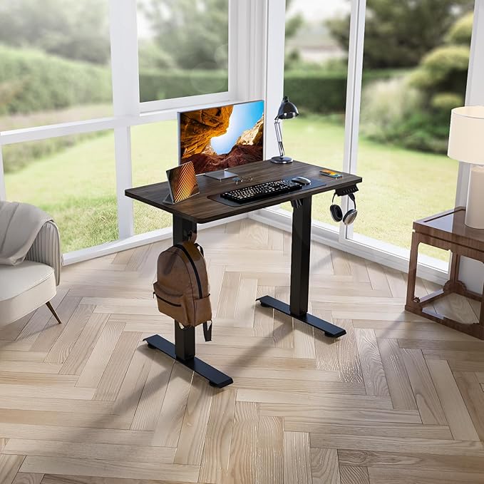 Kingant Standing Desk Height Adjustable Small Electric Stand Up Desks [35 x 20 Inch] - Ergonomic Sit Stand Desk Rising Desks for Home Office Computer Desk Stand Desk Workstation with Cable Management