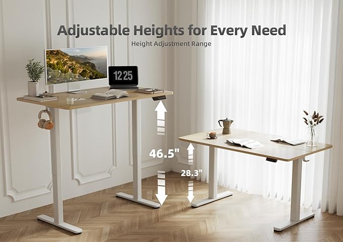 Seang Standing Desk with Adjustable Height, 55x24 Inch Electric Stand Up Desk for Home Office, Studio, Computer Workstation, Nature Top