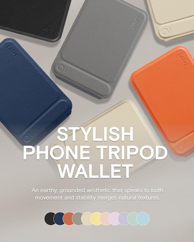 MOFT Phone Tripod Wallet for iPhone, Mulit-Angles, Portable Phone Stand, MOVAS Vegan Leather Magnetic Wallet, Strong Magnets, NFC Card Holder, Travel Essential, Earthen Beige (with Card Slot)
