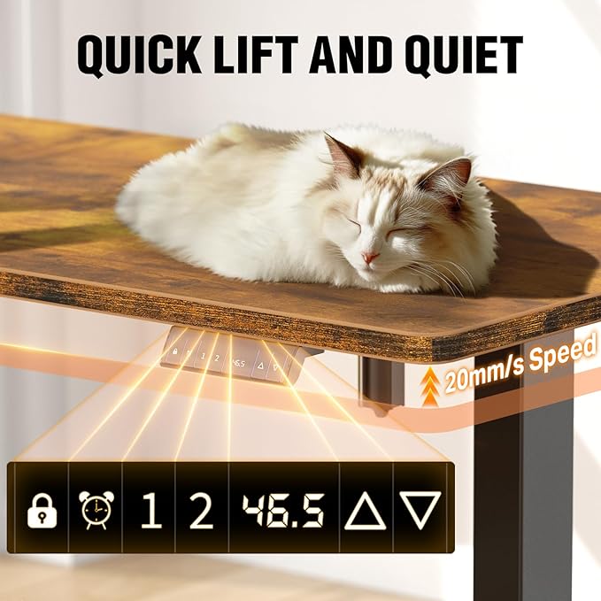 Veken 47.2" Standing Desk Electric, Height Adjustable Sit Stand Up, Wood Desktop, Work Home Office, Computer PC Table, Writing or Gaming Rising Desks, Brown