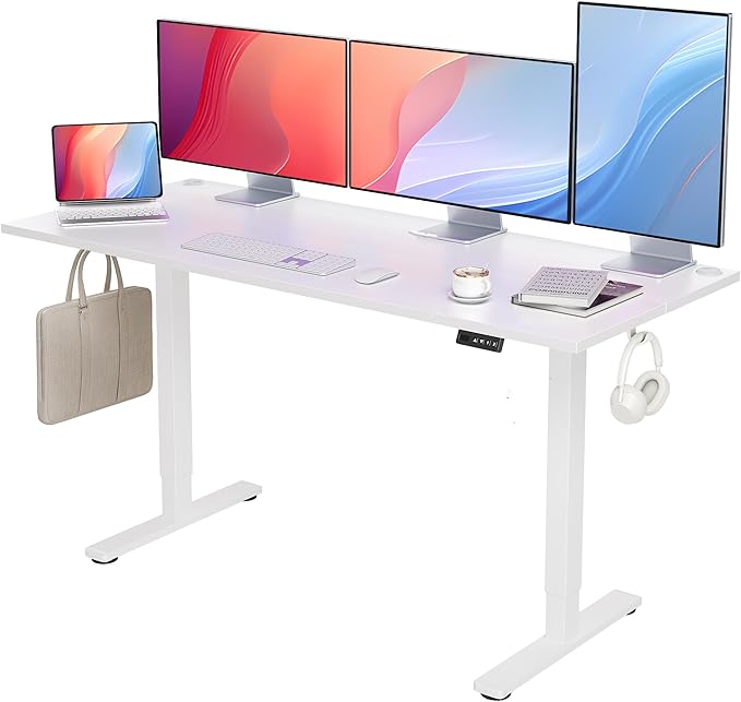 Seang Standing Desk with Adjustable Height, 63x24 Inch Electric Stand Up Desk for Home Office, Studio, Computer Workstation, White Top