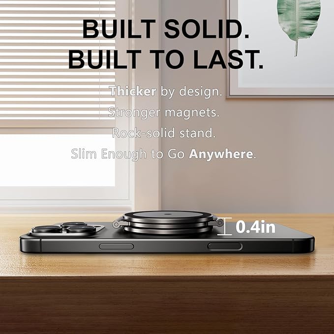 Dual Magnetic Ring Phone Holder for MagSafe, 1/4" Screw Hole Tripod Mount, Attach Your Phone to Iron Object, Adjustable Gym Phone Stand for iPhone 16/15/14/13 Pro Max & All Phones