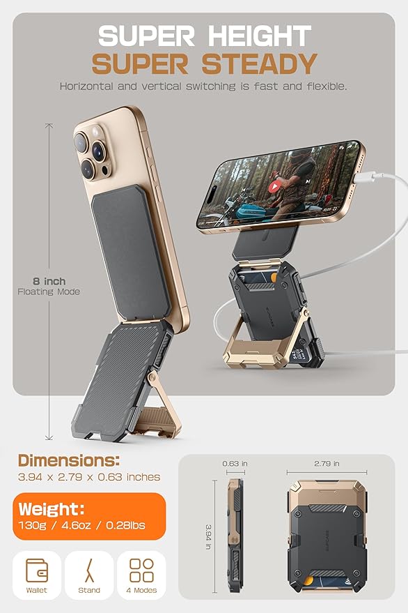 SUPCASE for MagSafe Wallet with Stand, Magnetic Wallet for Men, [Hold 5 Cards] [Adjustable Stand] [RFID Blocking] Phone Stand Credit Card Holder Tripod for iPhone 16/15/14/13/12 Series, Desert
