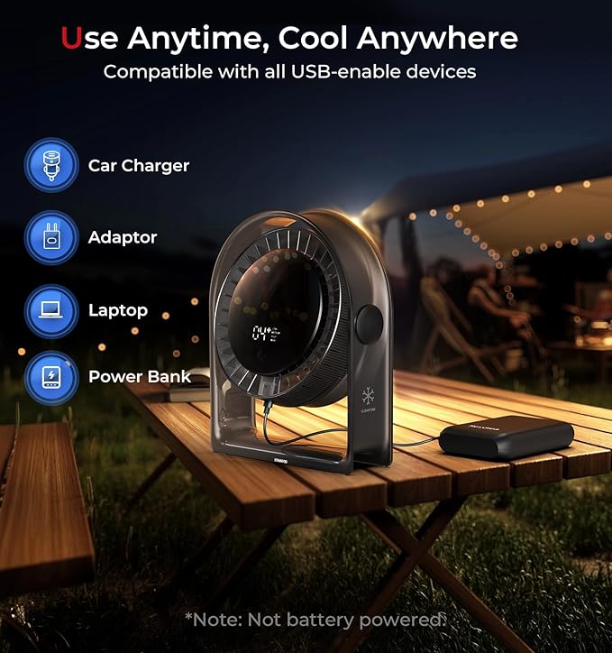 2025 New Desk Fan, Quiet Air Circulator Mini Fan for Bedroom, Portable Smart Display USB Fan, 4 Speeds Strong Airflow, 120°Tilt, Small Desktop Table Fans For Office Bedside Room, Translucent Black