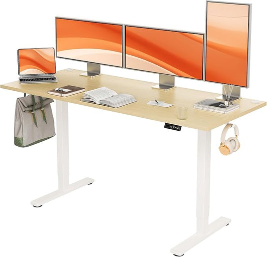 Seang Standing Desk with Adjustable Height, 63x24 Inch Electric Stand Up Desk for Home Office, Studio, Computer Workstation, Nature Top