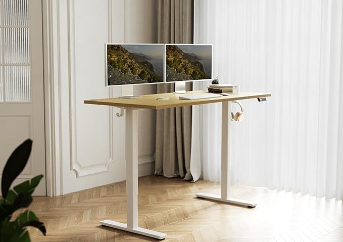 Seang Standing Desk with Adjustable Height, 55x24 Inch Electric Stand Up Desk for Home Office, Studio, Computer Workstation, Nature Top