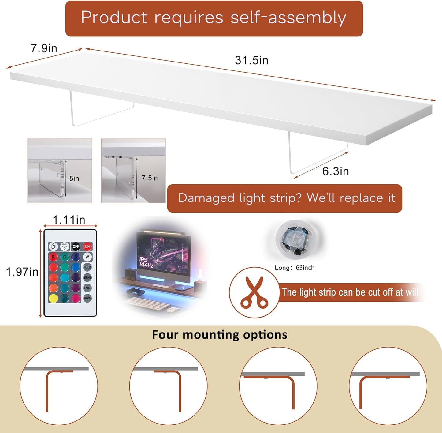 Monitor Stand Riser,Wood & Acrylic Computer Monitor Stand with LED Light,Desk Accessories Desktop Organizer Stand for Computer,Laptop,Printer,PC & TV Screen Riser