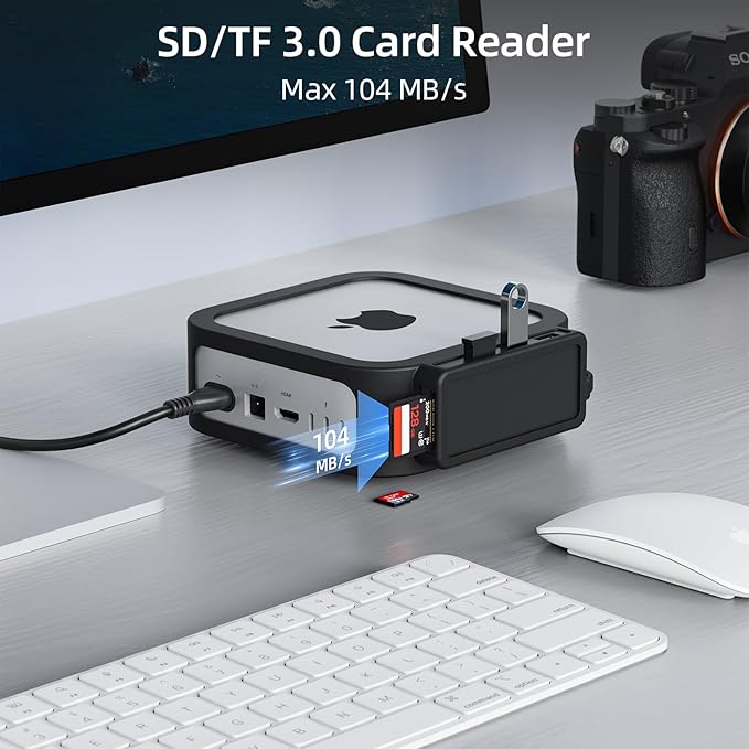 Mac mini M4 Dock with USB-A*3, Mac mini M4 Pro Hub with SD/TF 3.0 Card Reader, Shock-Resistant & Lightweight Mac mini M4 Docking Station