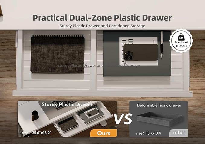 YDN Standing Desk with Drawers, 48 x 24 Inch White Standing Desks Electric Adjustable Height Desk for Computer Workstations, White