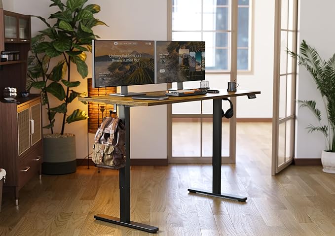Seang Standing Desk with Adjustable Height, 63x24 Inch Electric Stand Up Desk for Home Office, Studio, Computer Workstation, Rustic Brown Top