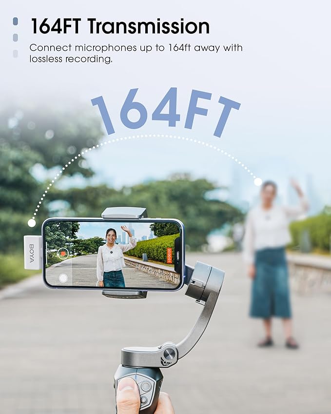 BOYA Omic Wireless Microphone for iPhone/Android with MFi Certified Lightning/USB-C Plug, Noise Reduction, 164ft 30H Battery Life with Charging Case, iPhone Microphone for Video Recording-White