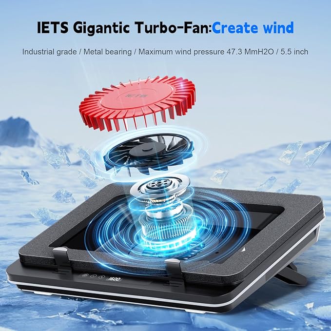 GT600 Laptop Cooling Pad Equipped Gigantic Turbo-Fan（5.5inch Diameter）,Sealed Foam for Rapid Cooling Gaming Laptop,14.1-19.3 inch Laptop Cooler with Adjustable Brackets,Dust Filter,Touch Start