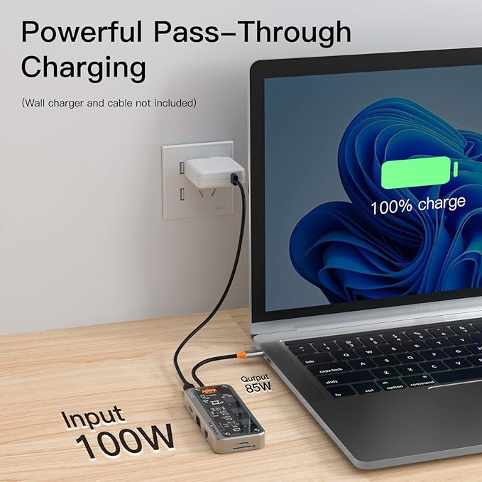 Docking Station, 10-in-1 USB C Dual Monitor Dock Station, HDMI 4K, VGA, 3 USB Port, SD/TF, 3.5mm Audio, PD 100W, Ethernet Multiport Adapter for Windows MacBook Air Pro Dell HP, 1 Pack, Gray