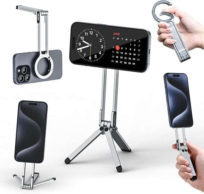 ULANZI MA30 Magnetic Phone Tripod Stand for iPhone - Aluminium Maglock Smartphone Mini Tripod Pocket Cell Phone Stand Strong Magnet Quick Mount Compatible with iPhone 16 15 14 13 12 Series, Silver