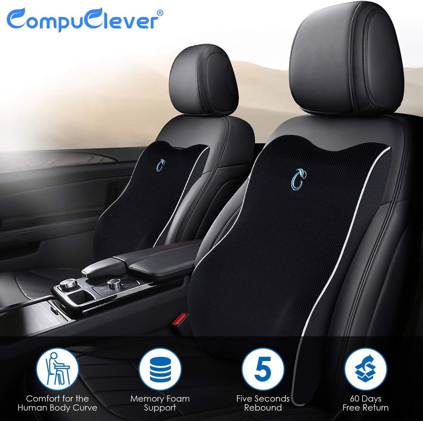 Lumbar Support Pillow for Office Chair & Car, Ergonomic Back Support Memory Foam Back Cushion with 3D Washable Cover, Relieves Back Pain for Driving, Gaming, Truck, Recliner