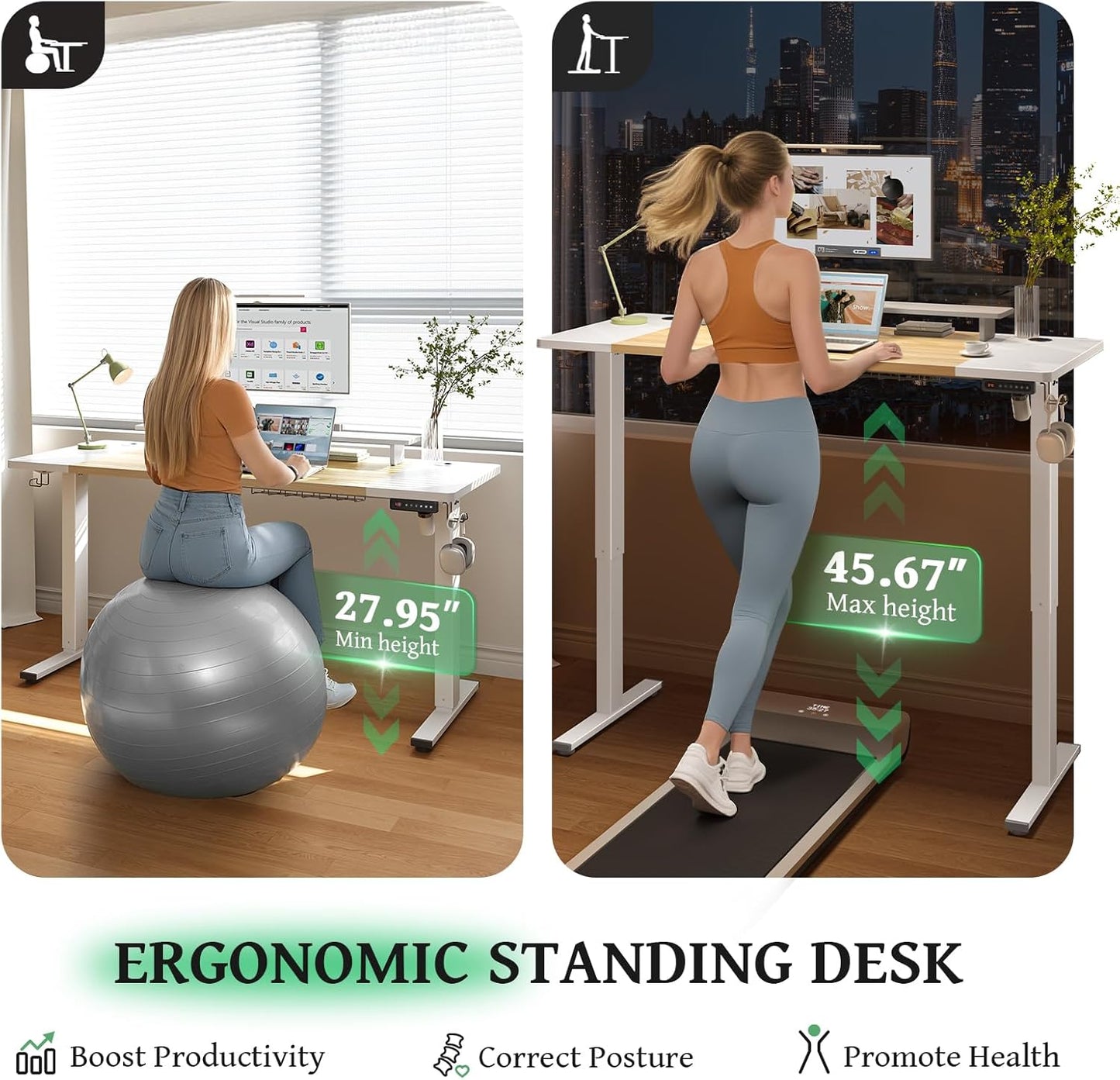SIAGO Electric Standing Desk Adjustable - 55 x 24 Inch Sit Stand up Desk with Cable Management - 3 Memory Preset Adjustable Height Table