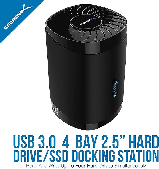 SABRENT USB 3.0 4-Bay 2.5” SATA SSD and HDD Docking Station with Cooling Fan, Tool-Free, Supports Up to 4X 16TB, 5Gbps Transfer, for SATA 2.5” SSD/HDD (Up to 12.5mm), USB 3.0 Compatible - (DS-4SSD)
