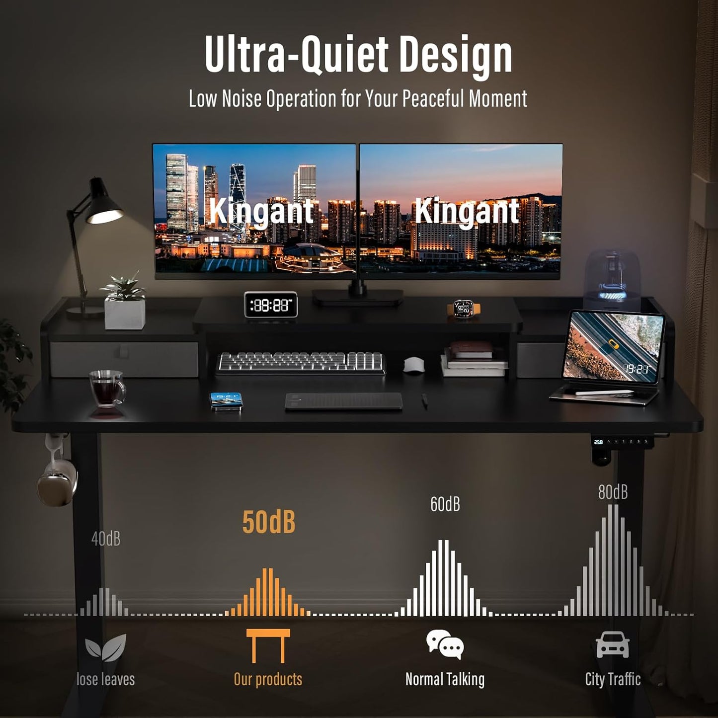 Standing Desk with Drawers,Thickened Table Legs Sit Stand Desk Electric for Home Office & Gaming,Ergonomic Stand Up Desk Cable Management Tray(Classic Black) (Classic Black, 63″ x 30″)