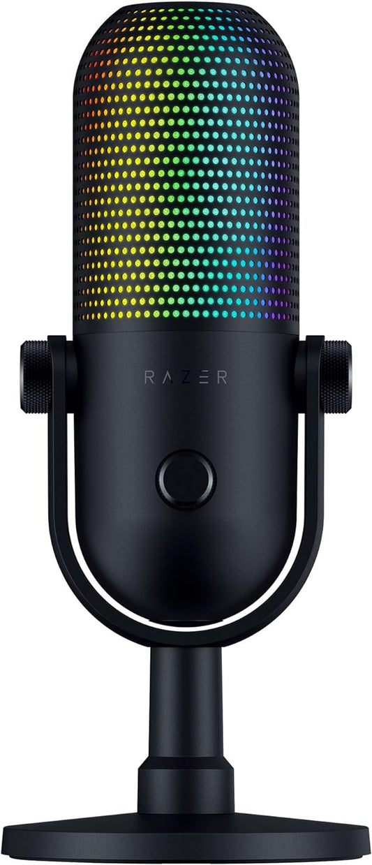 Razer Seiren V3 Chroma RGB USB Microphone: Stream & Game Reactive Lighting - Tap-to-Mute Sensor - Condenser Mic - Digital Gain Limiter & Shock Absorber - PC, Discord, OBS Studio, XSplit - Black
