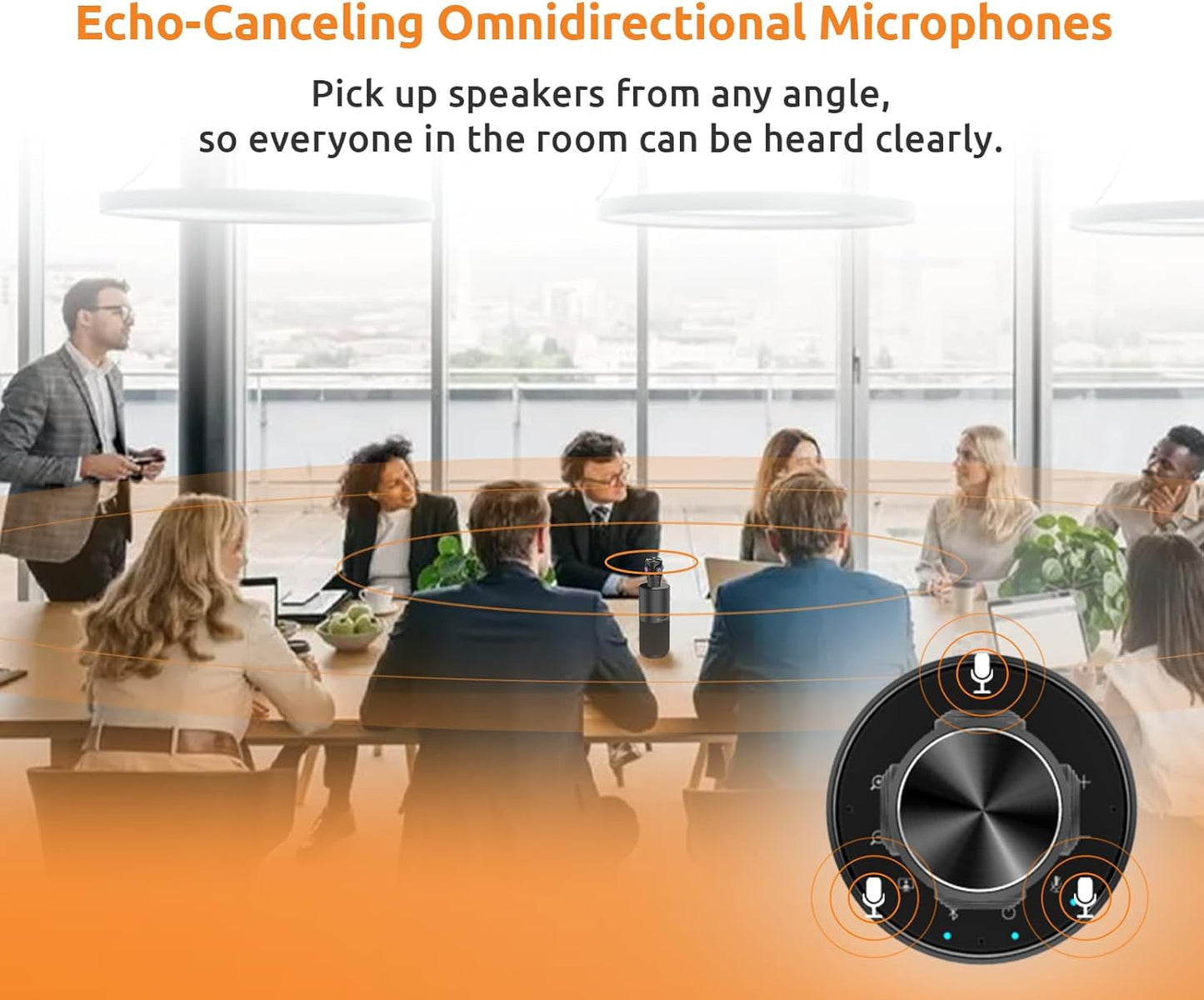 TOUCAN 360-Degree Video Conference Camera, 1080p HD Webcam with 4 Noise Reduction Mics, Speaker, AI Tracking, Works with Zoom, Google Voice, Microsoft Teams and More, for PC/Mac/Tablet