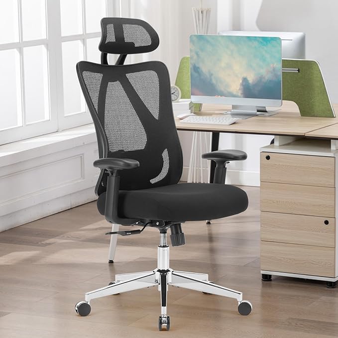 Home Office Desk Chair,2D Armrest Adjustable Lumbar Support & Headrest,Ergonomic High Back Rolling Work Swivel Computer Chairs with Wheels,135°Tilt Function, Inky