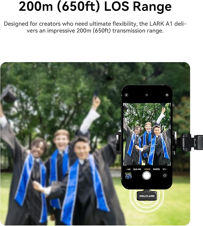 Hollyland LARK A1 Wireless Microphone for iPhone 15/16 & Android, 48kHz/24-bit, 3-Level Intelligent Noise Cancel, Mini Microphone for YouTube, Podcast, Vlogging (Black, 2TX + USB-C RX + Charging Case)