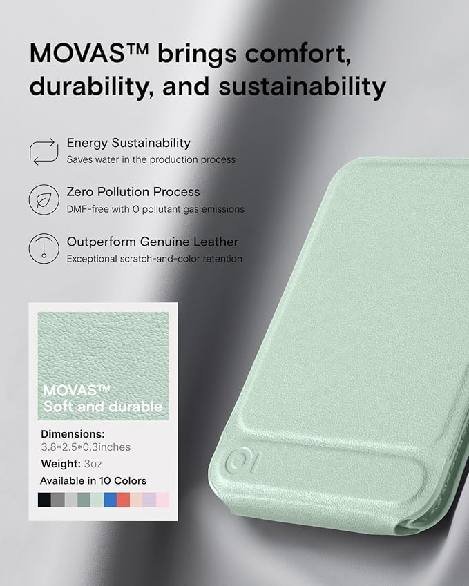 MOFT Phone Stand, Magnetic Phone Tripod Stand Stain-Resistant MOVAS Leather & Angle Adjustment & Strong Magnets Tripod for iPhone 16/15/14/13/12 (Included Metal Ring)-Peppermint