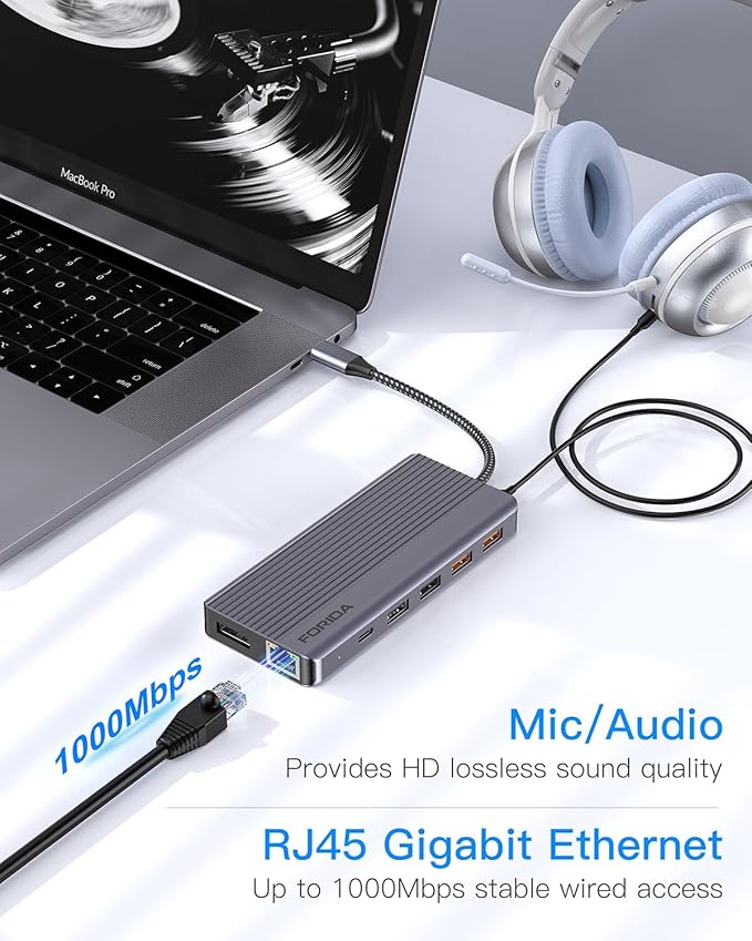 Docking Station Triple Monitors, 13 in 1 USB C Dock with Dual 4k@60HZ HDMI, DisplayPort,100W PD, 3 USB 3.2 Ports, Ethernet, SD TF Card Reader, Audio, USB C Data Port for MacBook/Dell/HP/Lenovo Laptop