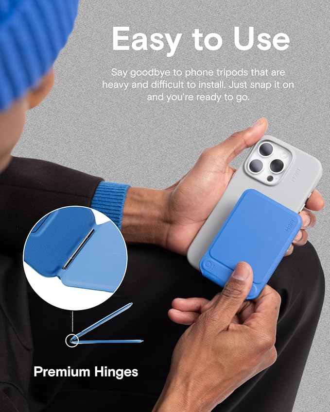 MOFT Phone Tripod Stand Selfie Stick for iPhone, Multi-Angles iPhone Stand, Lightweight & Portable Phone Holder, Strong Magnets, MOVAS Vegan Leather, Travel Essentials, Jet Black (Without Card Slot)