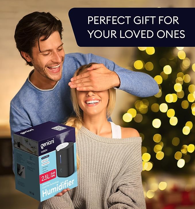 Top Fill Humidifier with Essential Oil Diffuser 2.5L for Home, Baby, Bedroom, Large Room & Indoor Plants, Small Cool Mist Air Humidifiers for Baby, Ultrasonic Quiet, Night Light (Black)