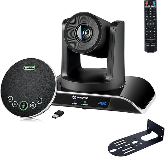 4K PTZ Conference Room Camera System AI Auto-Tracking 20x Zoom 4K PTZ Camera USB3.0 HDMI LAN outputs and Bluetooth Speakerphone with Microphone for Large Remote Meeting