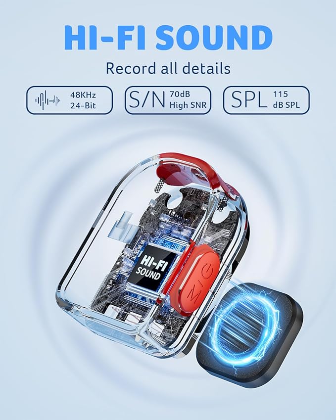 acer Wireless Lavalier Microphone for iPhone/Android/PC/Laptop Portable Mini Clip on Mic with Lightning + USB C Plug, 48KHz 24Bit, Noise Cancellation, 24H Battery for Video Recording