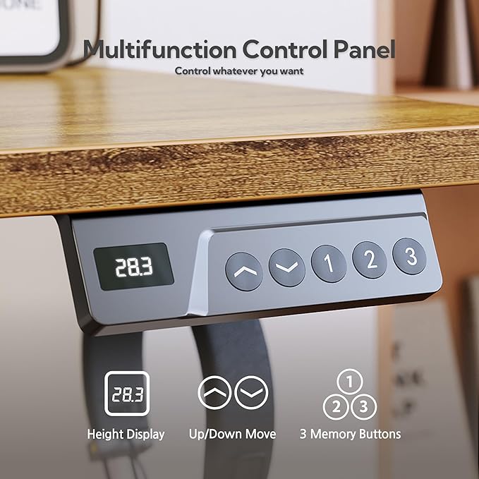 Seang Standing Desk with Drawer, 48" x 24" Height Adjustable Stand Up Desk, 3 Memory Height Settings with Cable Grommets & Storage Hooks, Ideal for Home & Office, Rustic Brown