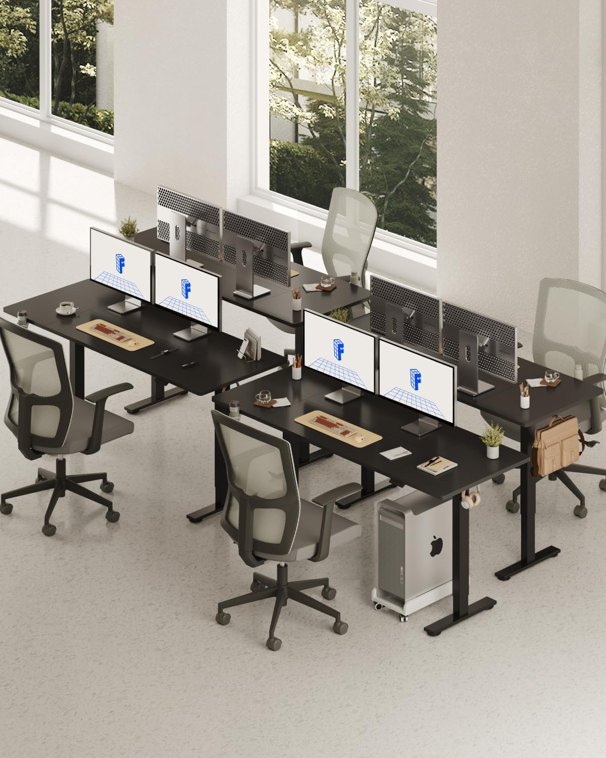 FLEXISPOT 71 x 32 Inch Large Standing Desk, Stand Up Desk with Splice Board, Rising Desks for Home Office, Office Desk with Cup Holder and Headphone Hook (Black Frame + Black Top, 2 Packages)