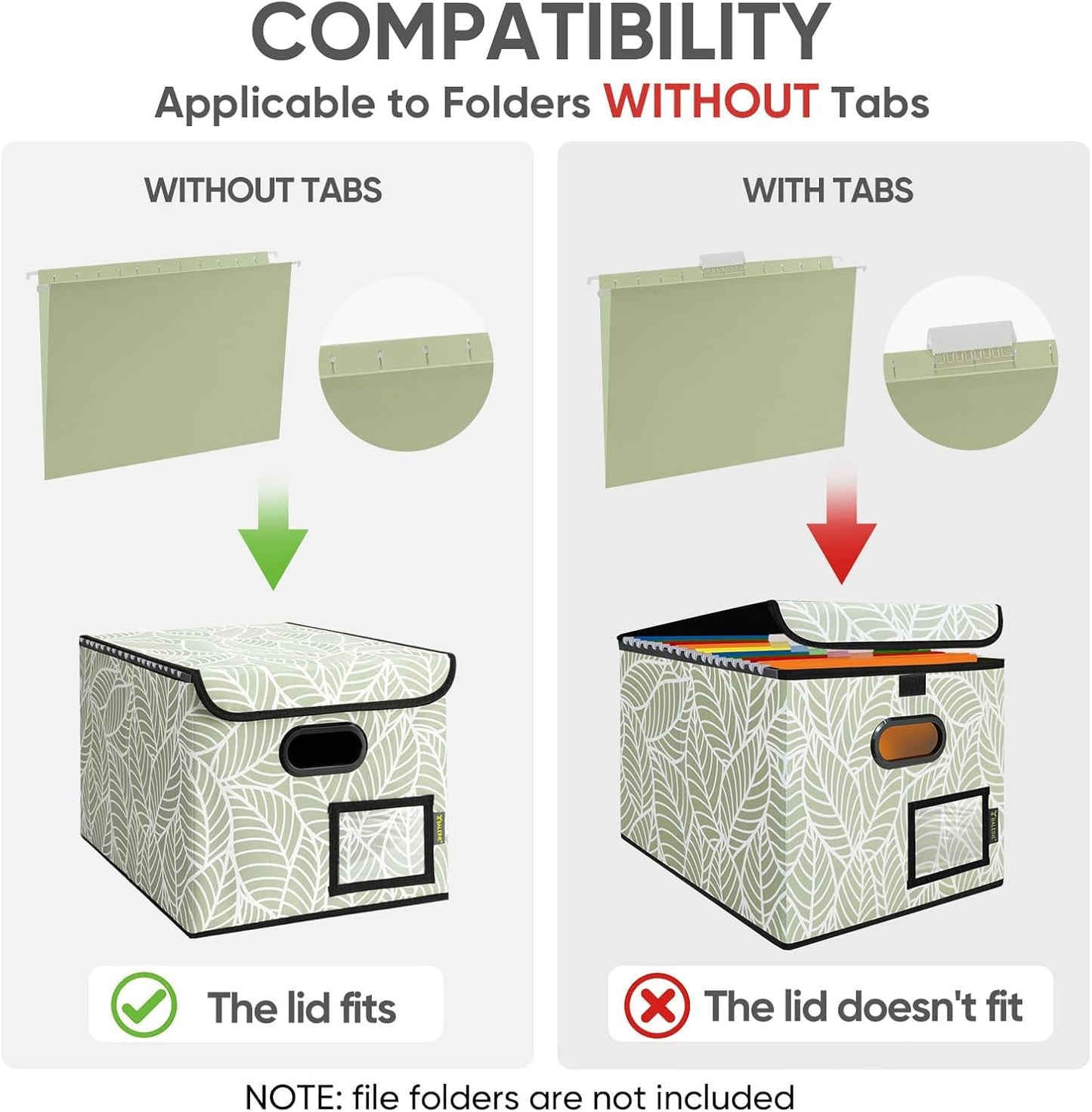 BALEINE File Organizer Box with Lid, Collapsible File Folder Organizer with Plastic Slide, Hanging File Folder Box for Office Document Storage (1 Pack, Antique Foliage)