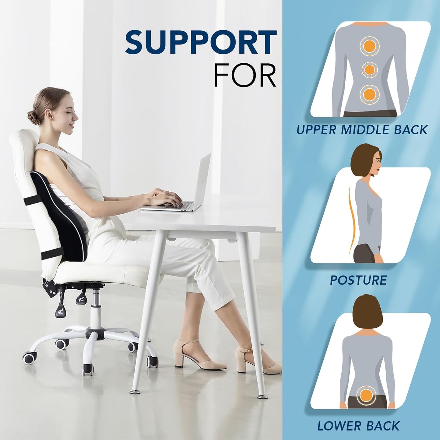 Lumbar Support Pillow for Office Chair & Car, Ergonomic Back Support Memory Foam Back Cushion with 3D Washable Cover, Relieves Back Pain for Driving, Gaming, Truck, Recliner