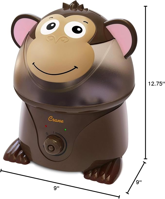 Crane Adorables Ultrasonic Humidifiers for Bedroom and Baby Nursery, 1 Gallon Cool Mist Air Humidifier for Large Room or Kid's Room, Humidifier Filters Optional, Monkey