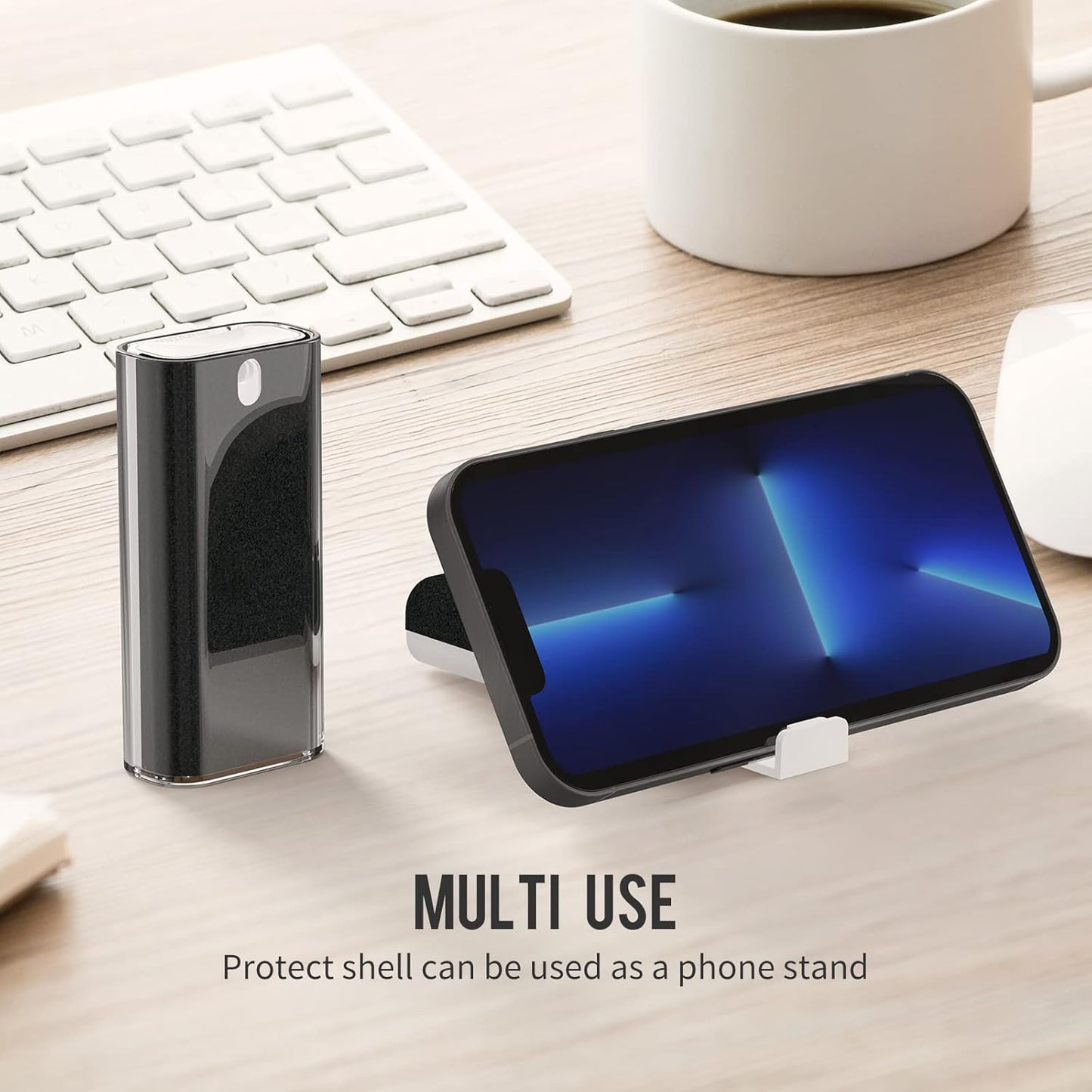 CLICK CLEAN Touchscreen Mist Cleaner, Screen Cleaner, All in One Screen Cleaner Spray with Microfiber and Phone Stand for All Phones, Laptop and Tablet Screens (Black)