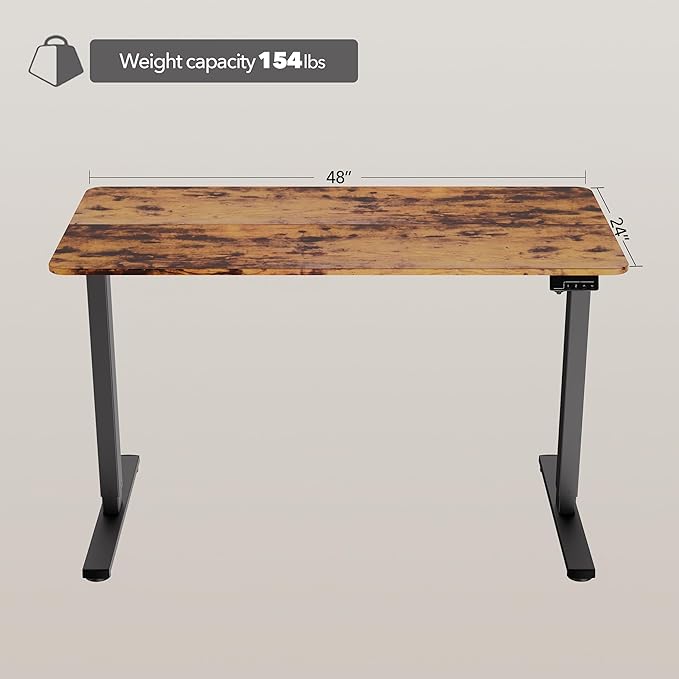 Electric Standing Desk Adjustable Height, 48x24 Inches Sit Stand up Desktop for Home Office, Ergonomic Rising Computer Table with Memory Preset, Rustic Brown