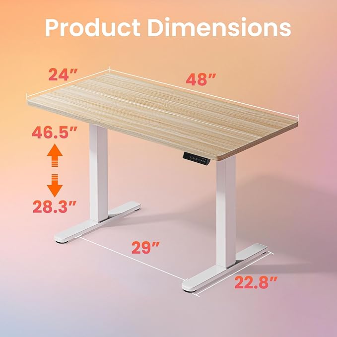HUANUO 48" Electric Standing Desk Adjustable Height, 4 Memory Height Settings, Sit Stand Up Desk for Home Office & Computer Workstation, Light Walnut