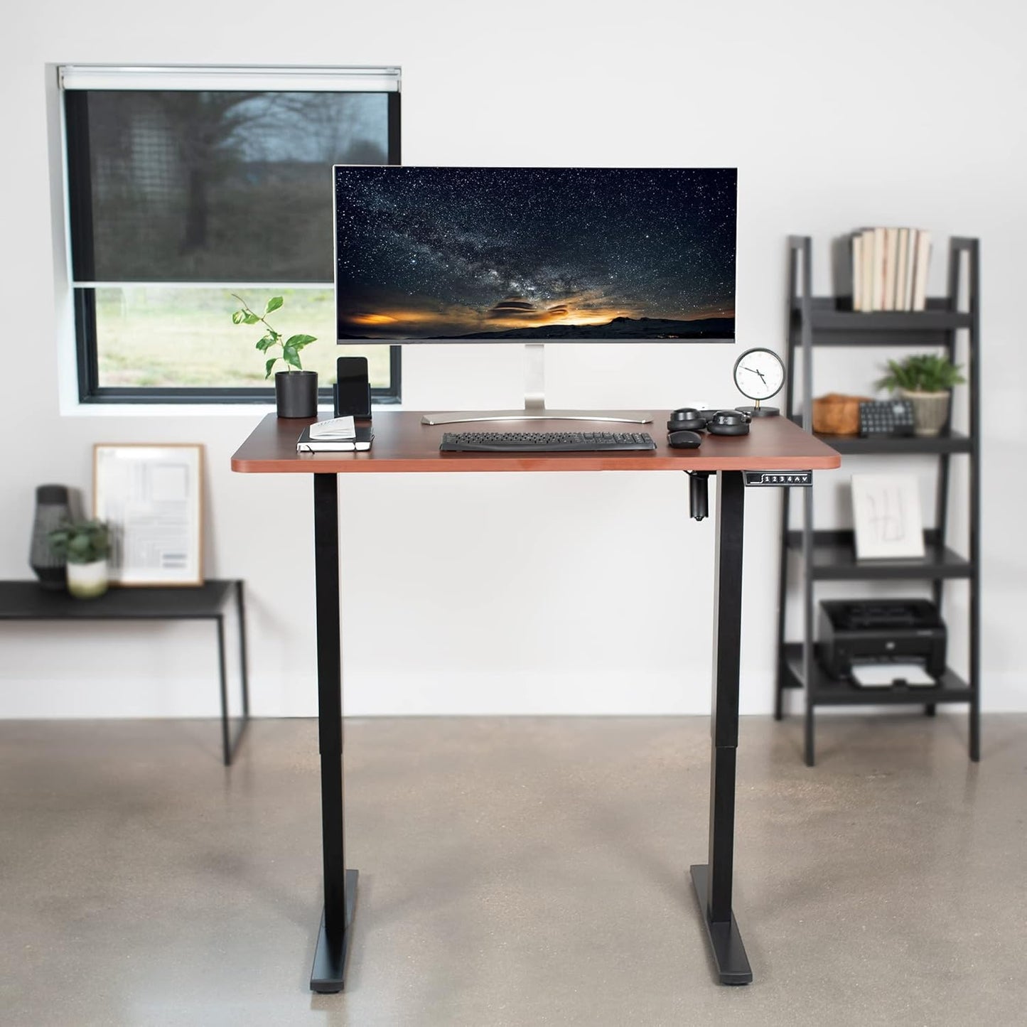VIVO Electric 48 x 30 in Standing Desk, Memory Height Adjustment, 1B Series, One-Piece Dark Walnut Top, Black Frame, DESK-KIT-1B5D