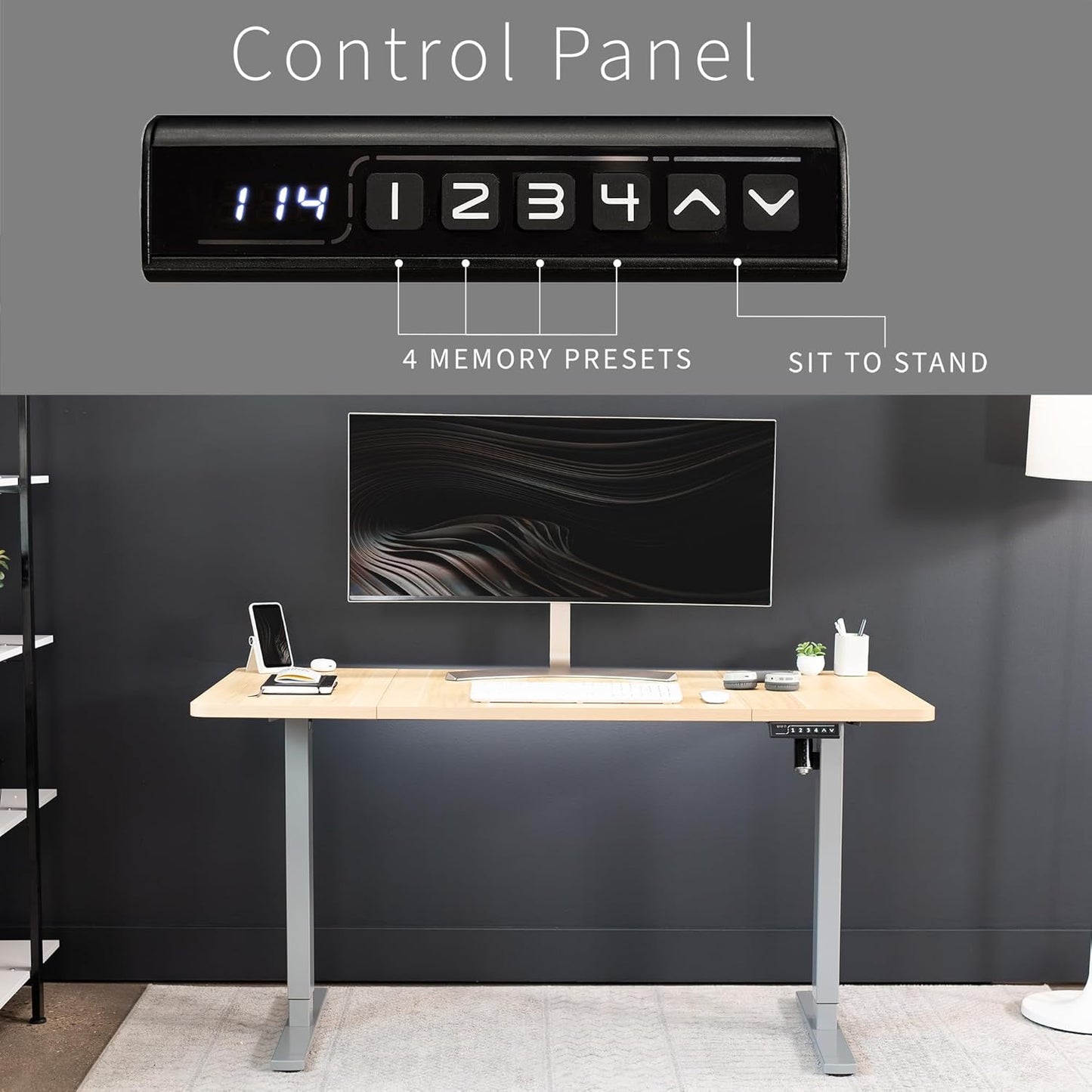 VIVO Electric 60 x 30 in Standing Desk, Memory Height Adjustment, 1B Series, Light Wood Top Gray Frame, DESK-KIT-1G6C-30